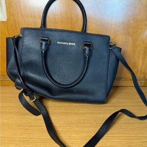 Michael Kors Navy Saffiano Leather Top Handle Bag with Shoulder Strap